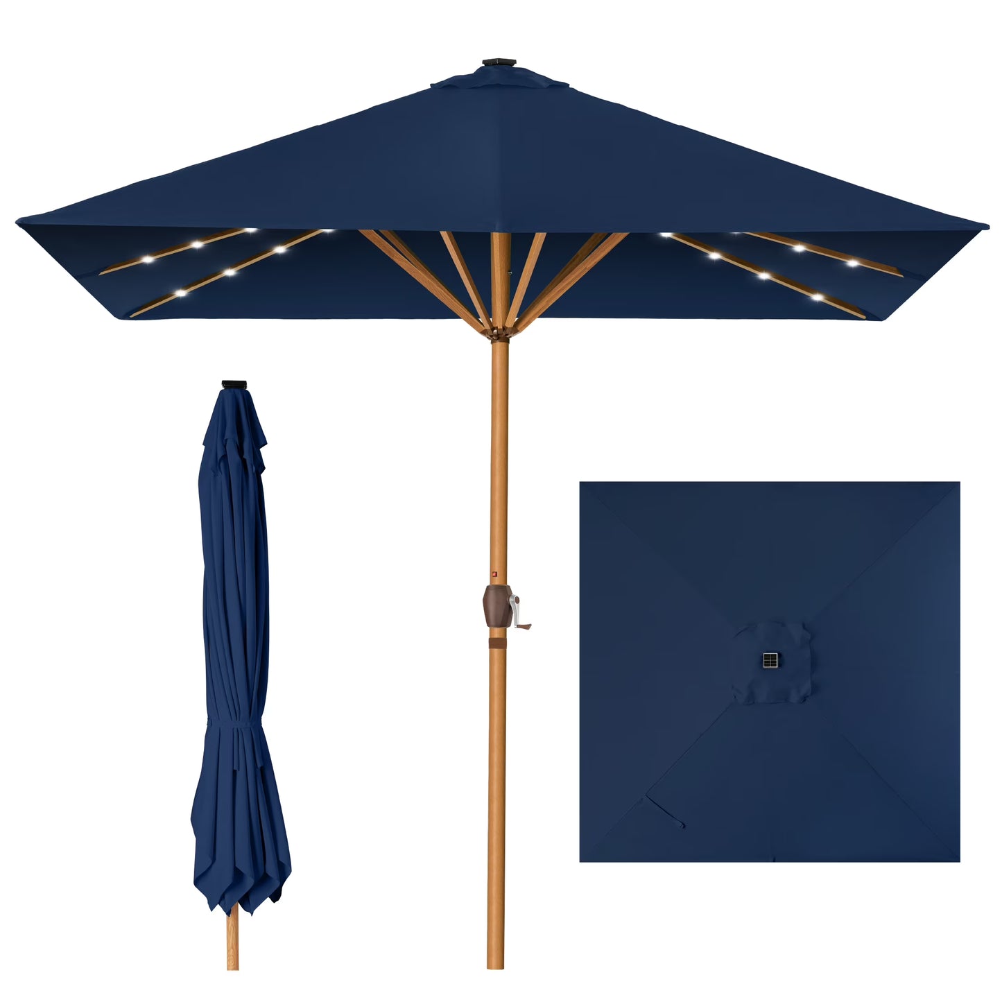 Best Choice Products 9ft Deep Square Solar LED Lighted Patio Umbrella w/Woodgrain Pattern, UV-Resistant - Black