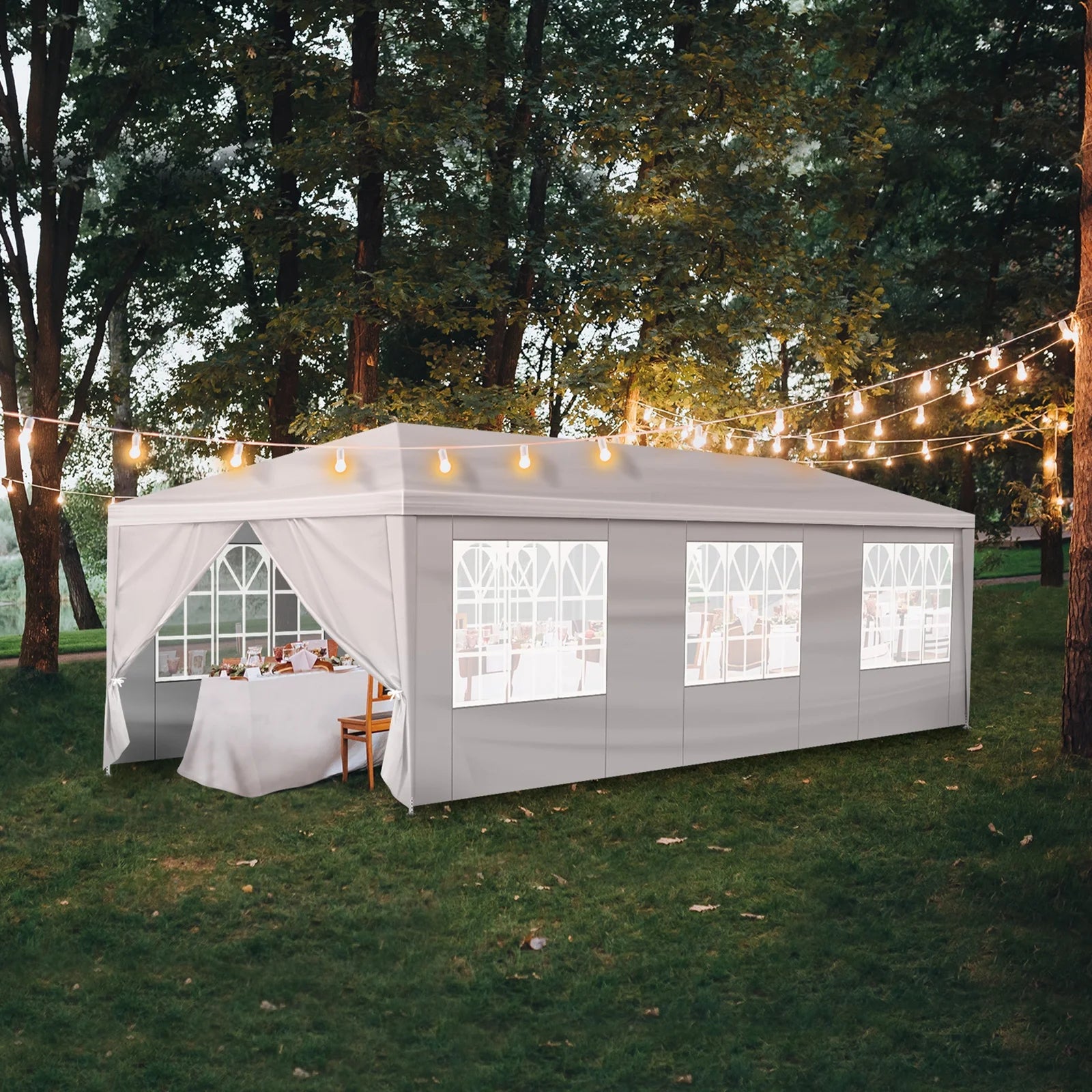10'x30' Outdoor Party Tent with 8 Removable Sidewalls, Waterproof White Canopy Wedding Gazebo for Backyard, Patio, Camping & Events