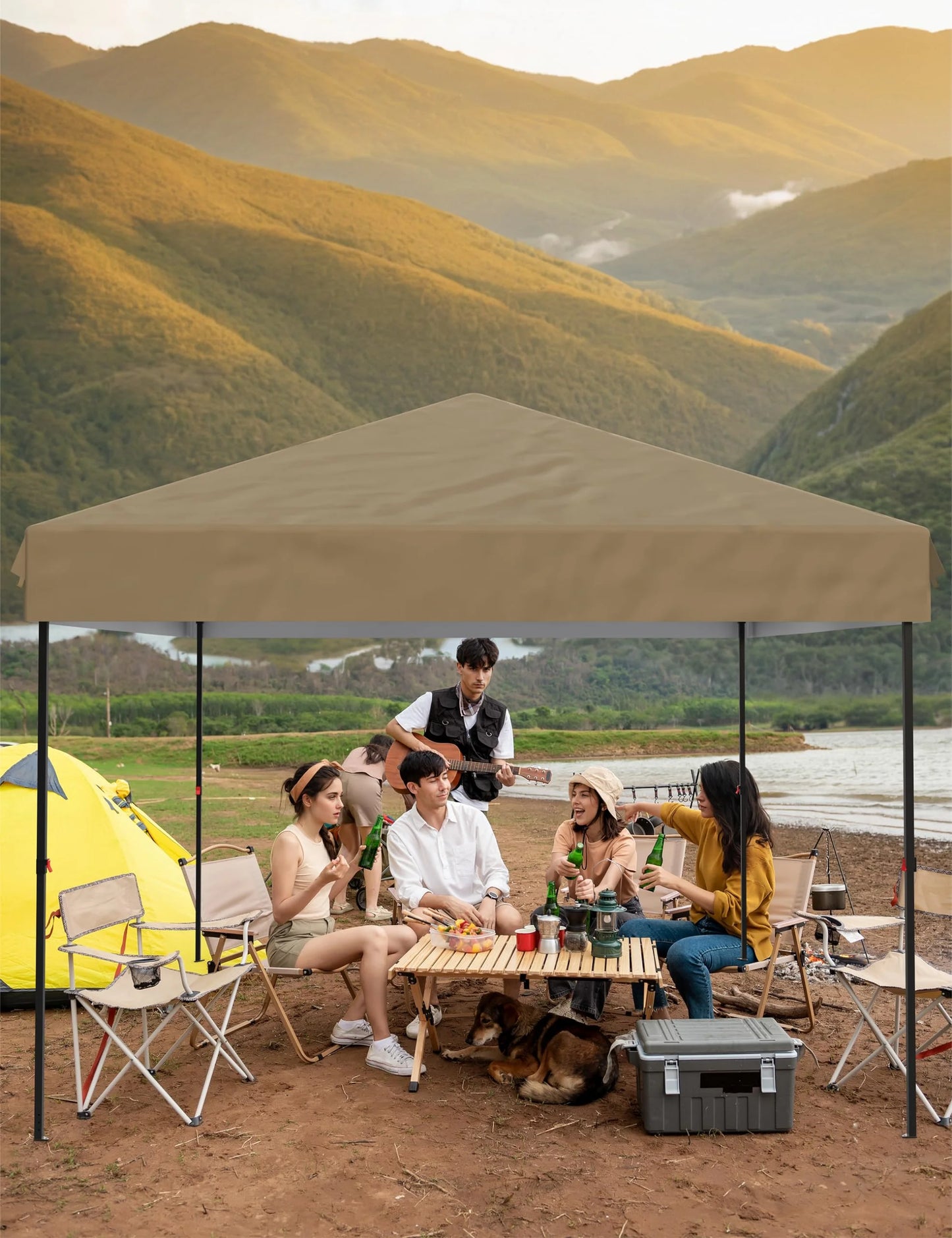DSstyles 10x10 Ft Pop Up Canopy Tent Easy One Person Set-up, Instant Portable Shelter with 4 Stakes, 4 Ropes, 4 Sandbags for Patio, Outdoor Activities