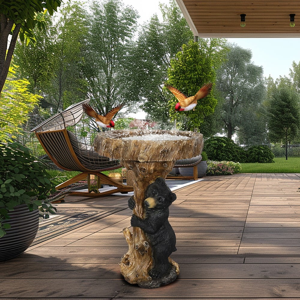 23.6?Tall Resin Outdoor Bird Baths for Garden - Outdoor Standing Birdbath with Bear Statue, Pedestal Birdbaths for Outdoors, Garden, Patio, Lawn, Backyard
