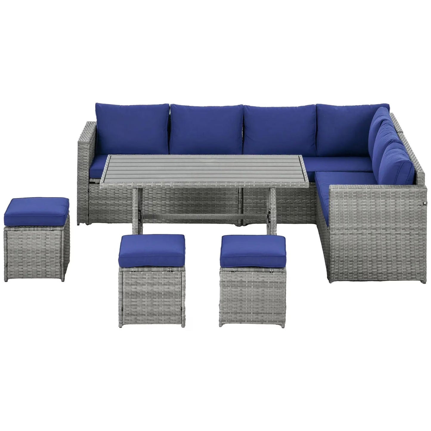 Resenkos Wicker Outdoor Patio Furniture Set, L-Shaped 7 Pieces Outdoor Dining Sectional Sofa, Gray