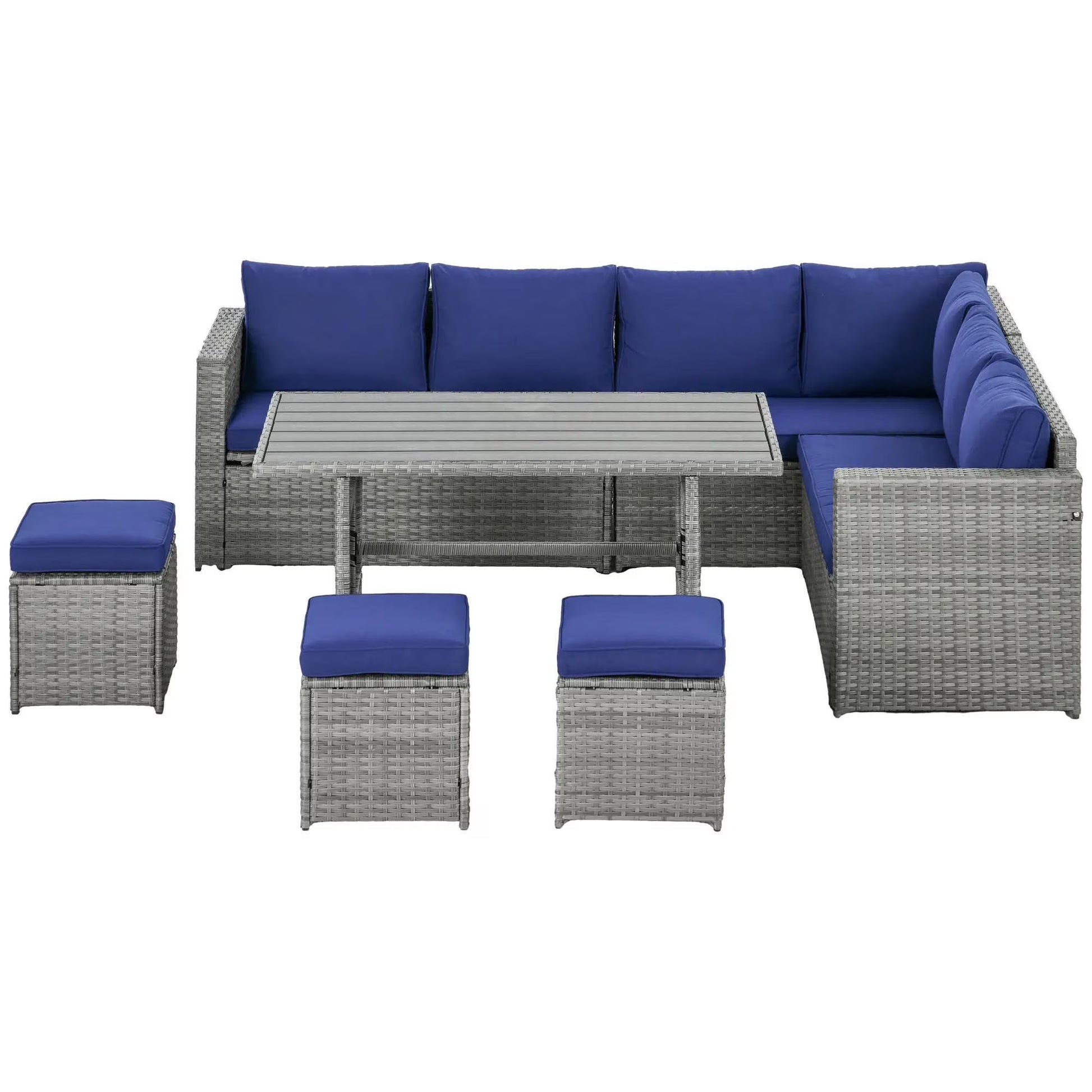 Resenkos Wicker Outdoor Patio Furniture Set, L-Shaped 7 Pieces Outdoor Dining Sectional Sofa, Gray