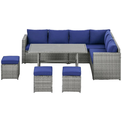 Resenkos Wicker Outdoor Patio Furniture Set, L-Shaped 7 Pieces Outdoor Dining Sectional Sofa, Gray