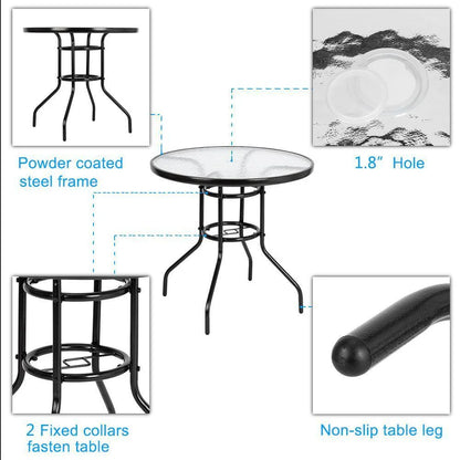 32" Outdoor Patio Rattan Wicker Bar Round Table Glass Top Yard Garden Furniture