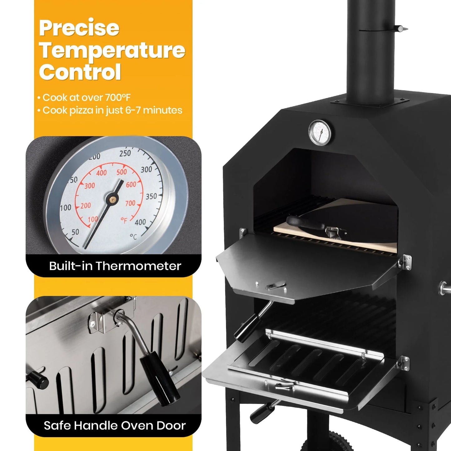 Outdoor Pizza Oven Wood Fired Pizza Oven Patio Portable Pizza Maker Cooking Grill with Wheels Waterproof Cover