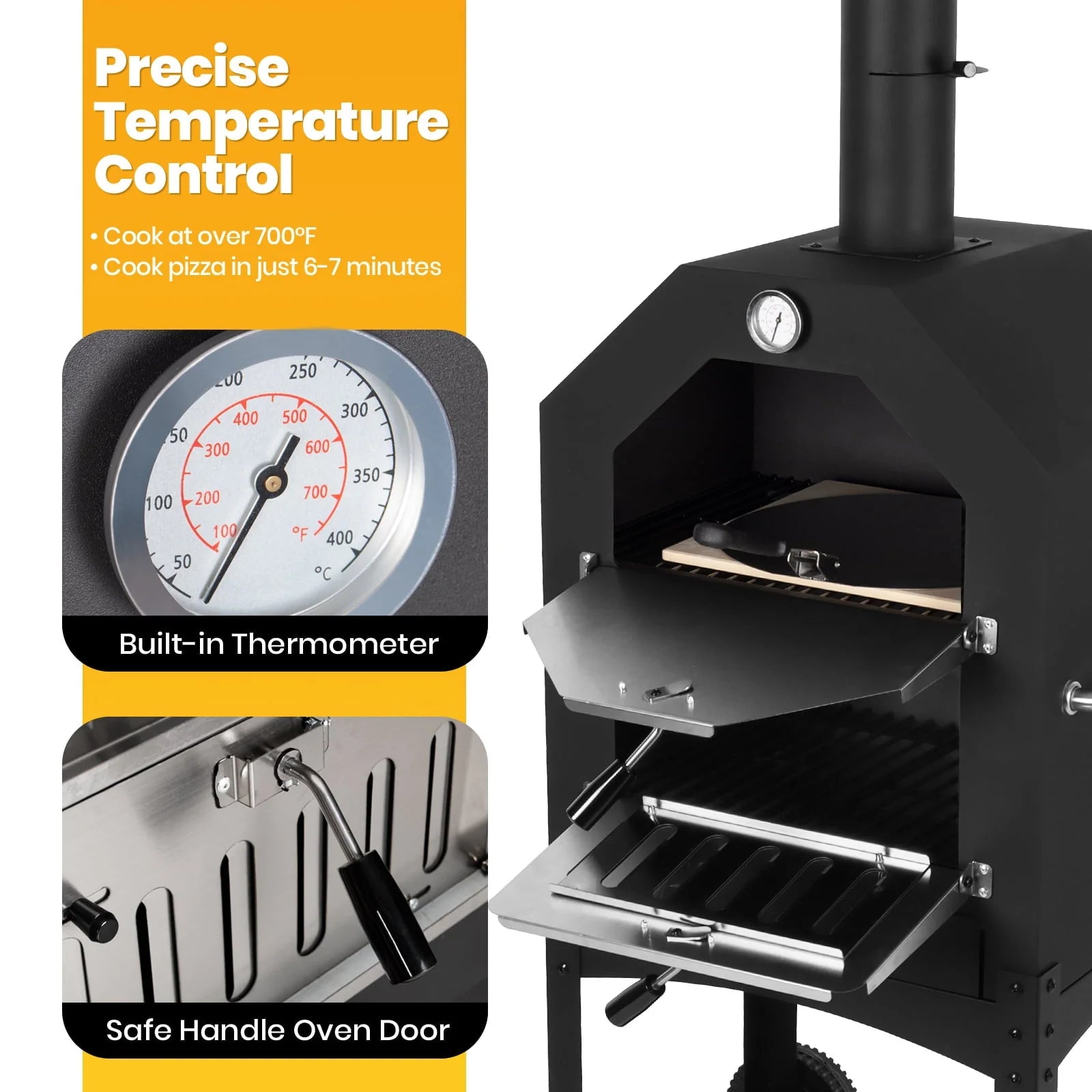 Outdoor Pizza Oven Wood Fired Pizza Oven Patio Portable Pizza Maker Cooking Grill with Wheels Waterproof Cover