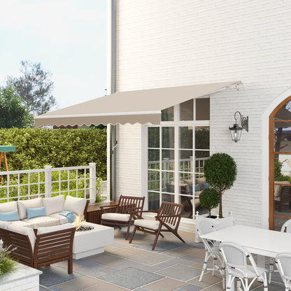 Outsunny 12' x 10' Manual Retractable Awning Outdoor Sunshade Shelter for Patio, Balcony, Yard, with Adjustable & Versatile Design, Beige and White