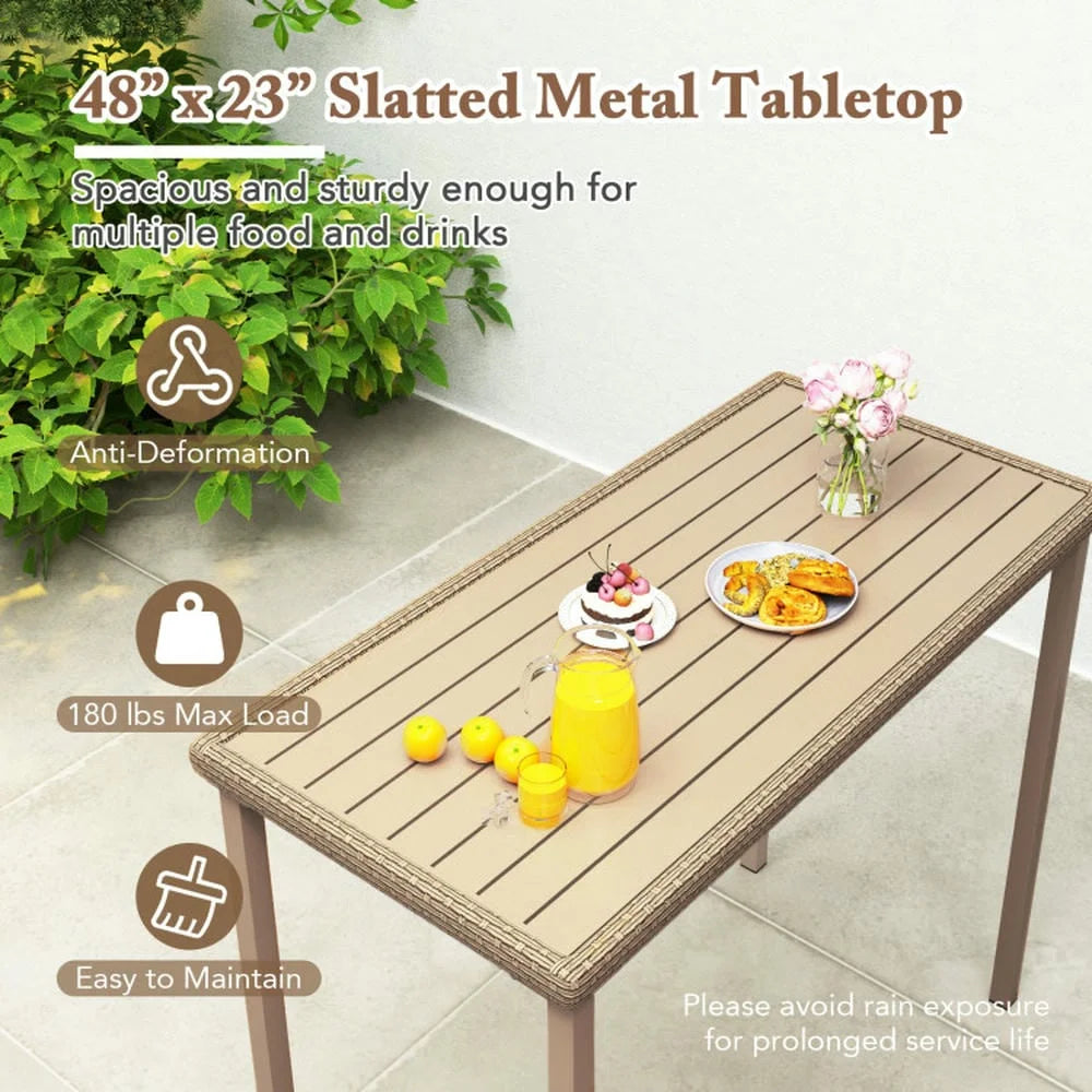 GVN Backyard Coffee Tables,Outdoor Patio Bar Table Heavy Duty Rectangle Metal Frame-Brown