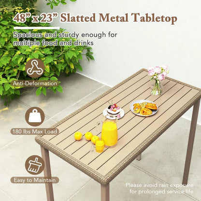 GVN Backyard Coffee Tables,Outdoor Patio Bar Table Heavy Duty Rectangle Metal Frame-Brown