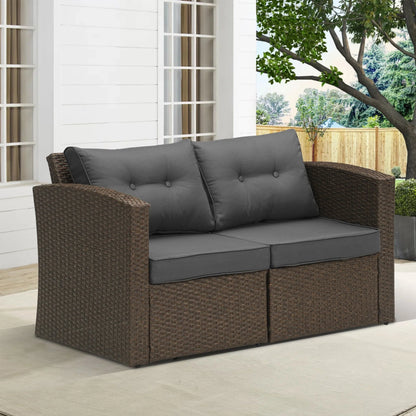 Superjoe 2 Pcs Outdoor Patio Furniture Garden Loveseat Wicker Couch,Gray