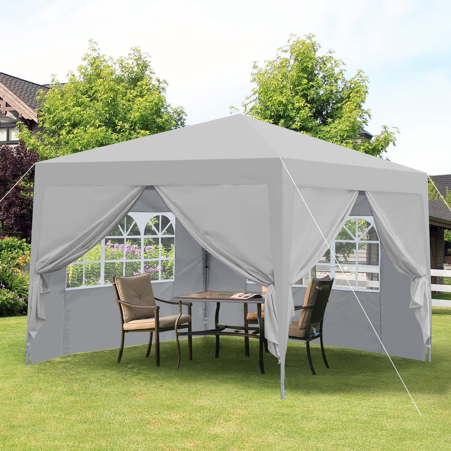 IVV 10x10FT Pop Up Canopy Tent, Outdoor Instant Slant Legs Gazebo Shelter with Carrying Bag, Portable for Patio Deck Garden and Beach - Blue