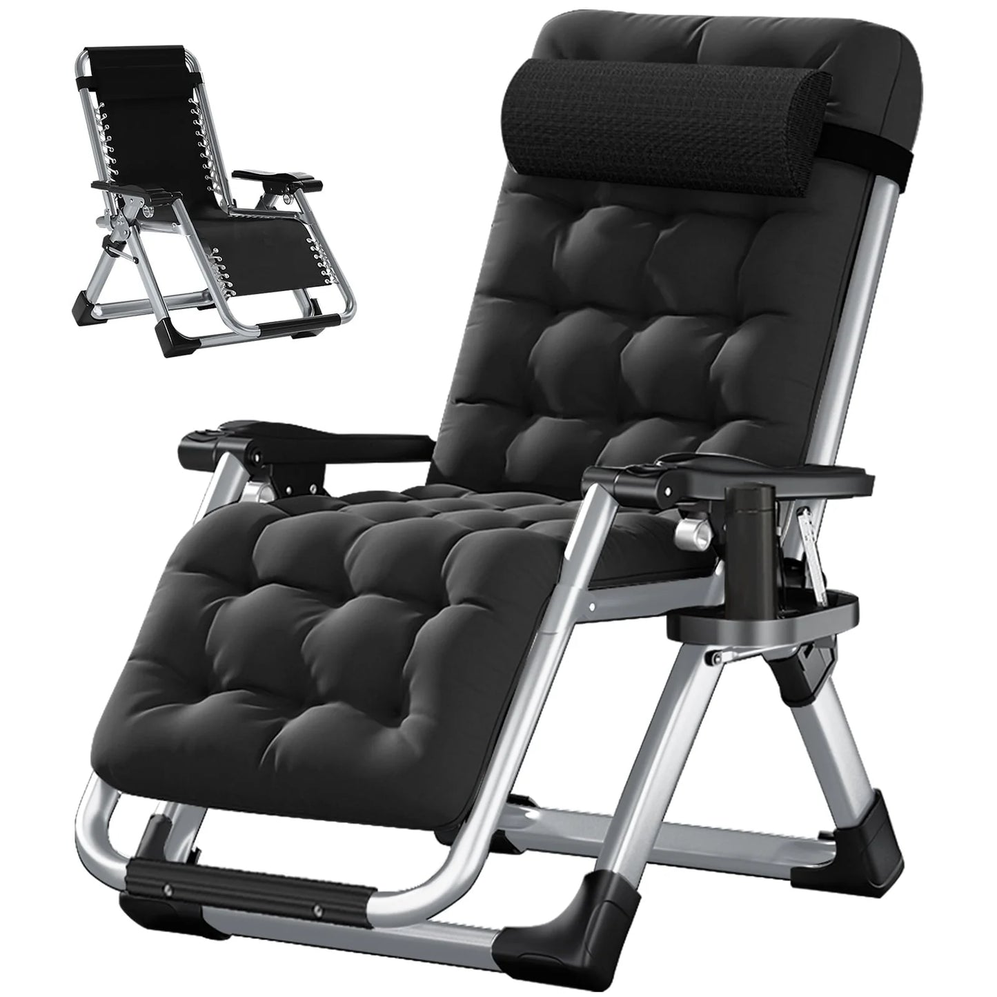 Docred Zero Gravity Chair , Lawn Recliner Folding Chaise Lounge with Removeable Pad Soft Cushion, Headrest and Cup Holder, Camping chairs Patio Fold Lounger Chair