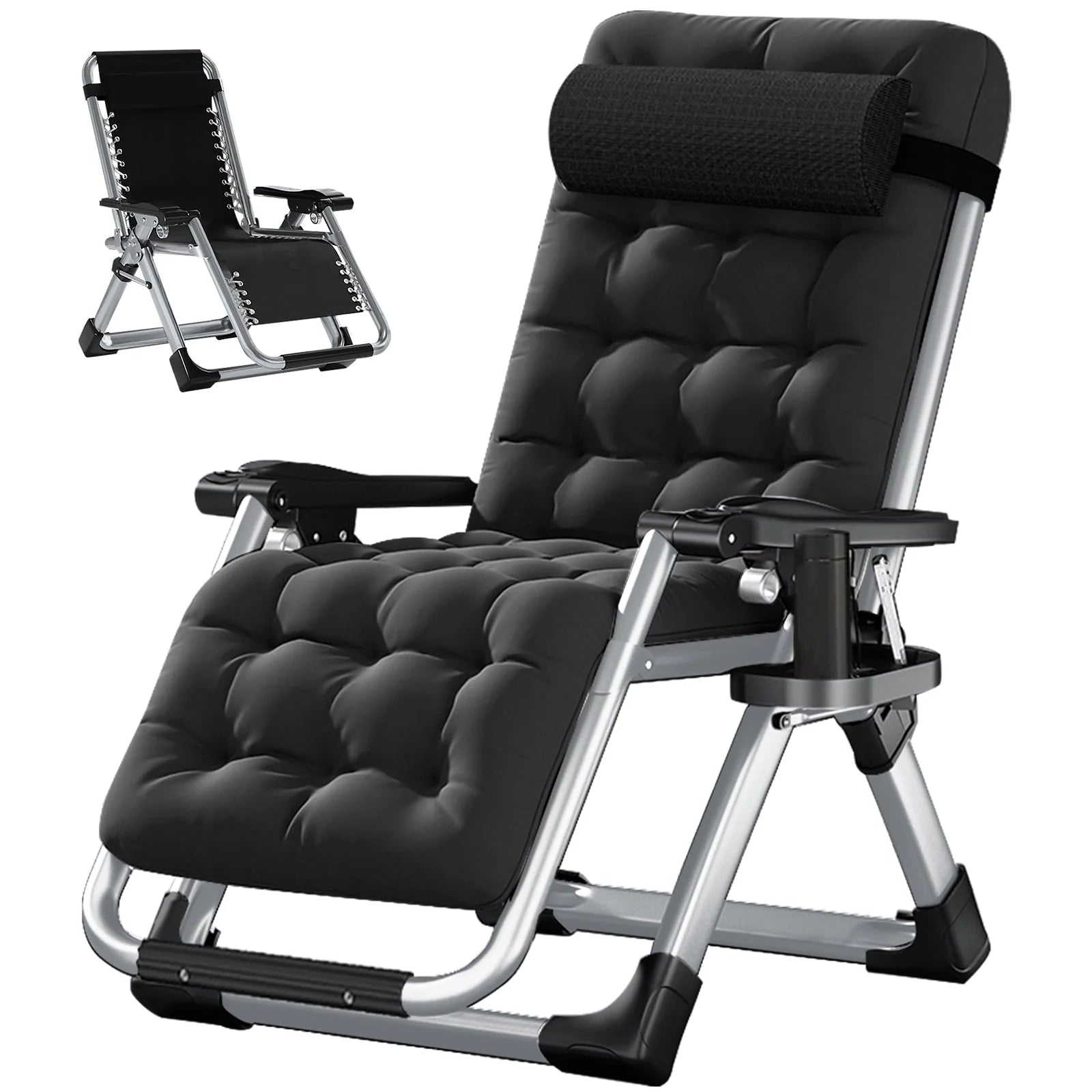 Docred Zero Gravity Chair , Lawn Recliner Folding Chaise Lounge with Removeable Pad Soft Cushion, Headrest and Cup Holder, Camping chairs Patio Fold Lounger Chair