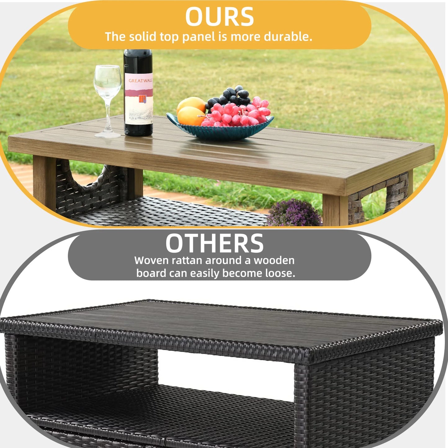DWVO Outdoor Garden Patio Wicker Storage Cabinet with with 2 Doors and Shelves, Wicker Bar Table, Rattan Counter Table,Deck Box - Brown