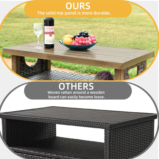 DWVO Outdoor Garden Patio Wicker Storage Cabinet with with 2 Doors and Shelves, Wicker Bar Table, Rattan Counter Table,Deck Box - Brown