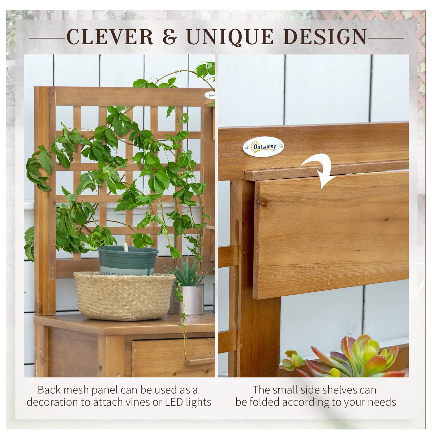 Potting Table Garden Workstation, Outdoor Wooden Workbench with Shelves & Drawer, Patio Plant Stand for Courtyard, Balcony - Brown