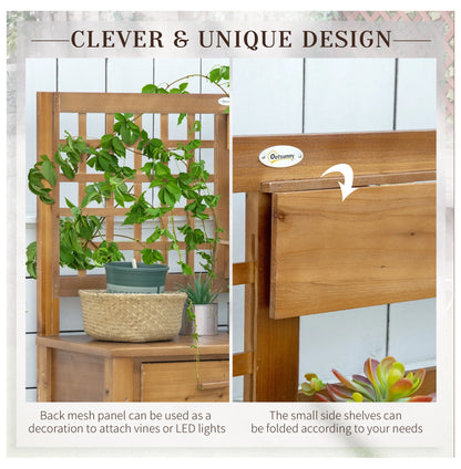 Potting Table Garden Workstation, Outdoor Wooden Workbench with Shelves & Drawer, Patio Plant Stand for Courtyard, Balcony - Brown