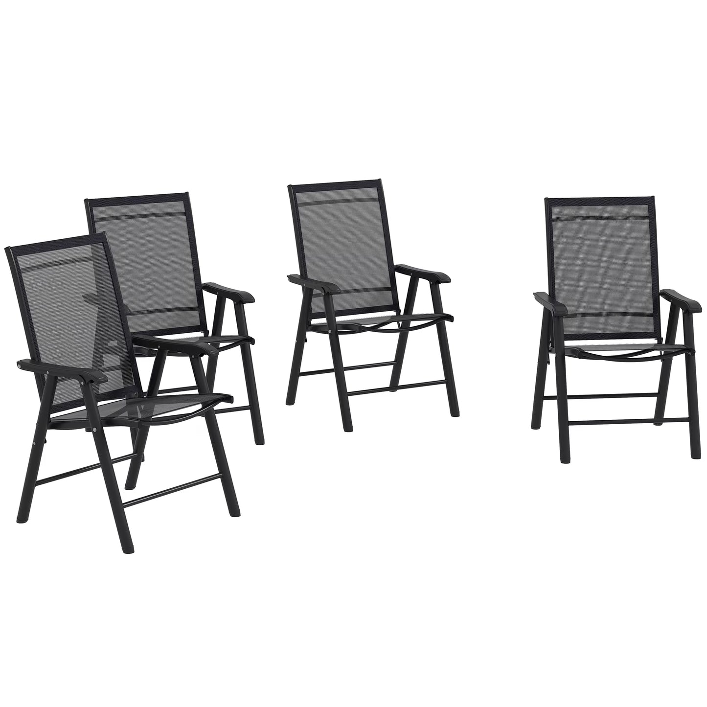 4 Patio Folding , Stackable Outdoor Sling Chairs With For Lawn, Camping, Dining, Beach. Metal Frame, No Assembly, Black. 22.87" L X 25.15" W 37" H, 242 Lbs Load-supporting Ability Frame Structure,