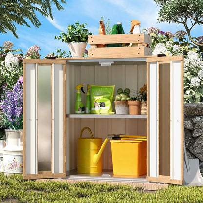AECOJOY Small Outdoor Storage Cabinet Waterproof with Shelves, Deck Box, Vertical Garden Storage Sheds, Garden Sheds & Outdoor Storage Cabinet Weatherproof for Patio Wood Grain