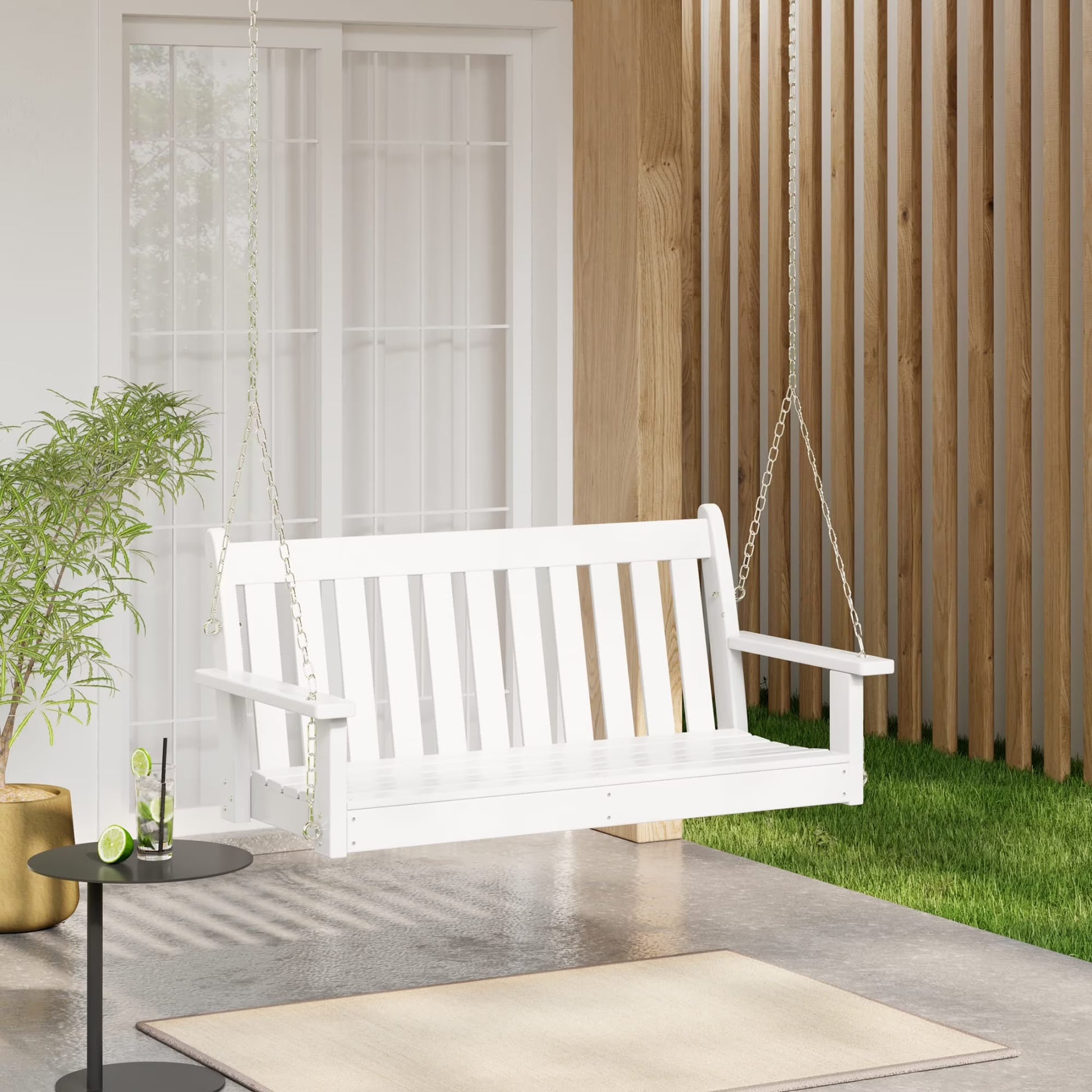 WestinTrends Malibu Outdoor Patio HDPE Hanging Front Porch Swing Bench, Dark Brown