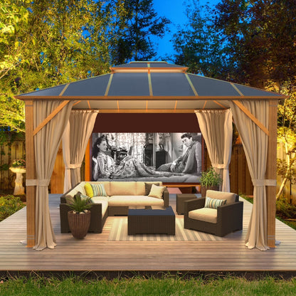 Erommy Hardtop Gazebo, Waterproof Aluminum Pavilion with Netting & Curtains for Patio, Garden Dusty Blue 10'x12'
