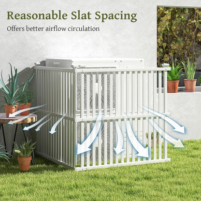 SAZYY 2 Panels Air Conditioner Fence, 45 in. W x 45 in. H Garden Fence, Vinyl Trash Can Pool Equipment Enclosure w/Metal Ground Stakes, Outdoor Privacy Fence Screen for Garden Patio Lawn AC Unit, White