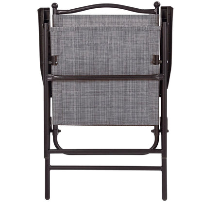 Costway Set of 2 Patio Folding Sling Back Chairs Camping Deck Garden Beach Gray