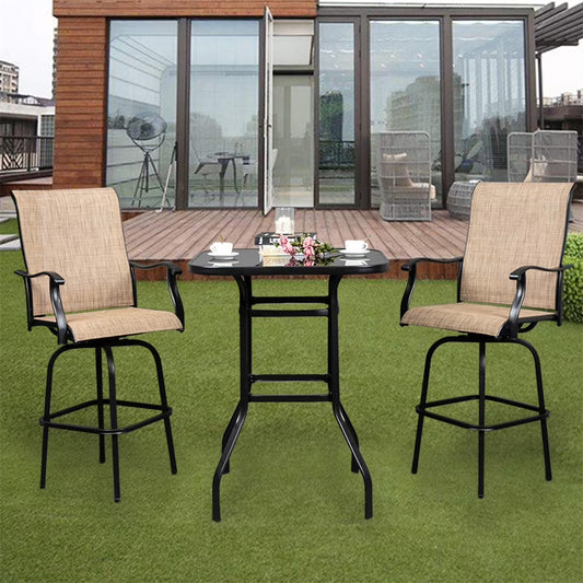 Cfowner 31? x 40? Square Multifunction Wrought Iron & Glass Patio Bar Table, Black