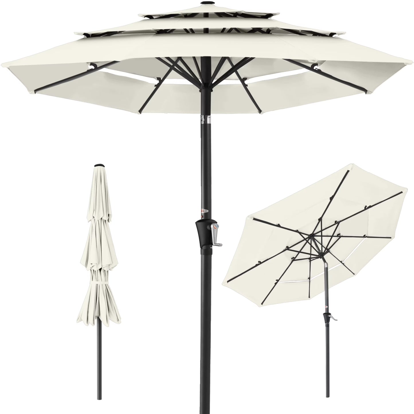 Best Choice Products 10ft 3-Tier Patio Umbrella, Market Sun Shade w/Tilt Adjustment, Easy Crank - Red