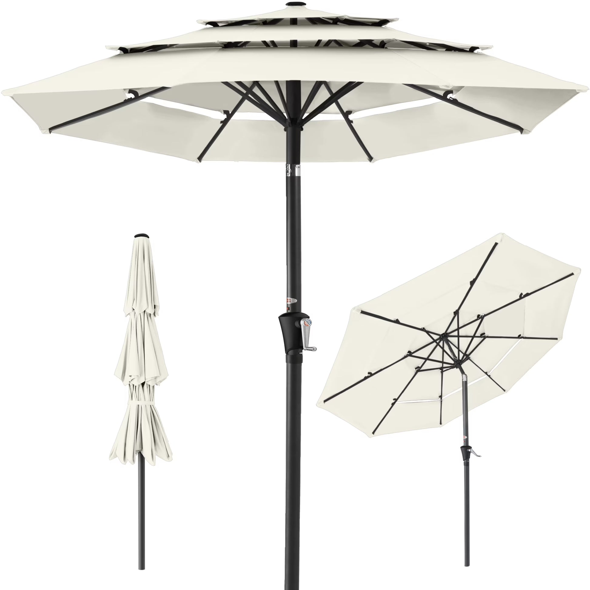 Best Choice Products 10ft 3-Tier Patio Umbrella, Market Sun Shade w/Tilt Adjustment, Easy Crank - Red