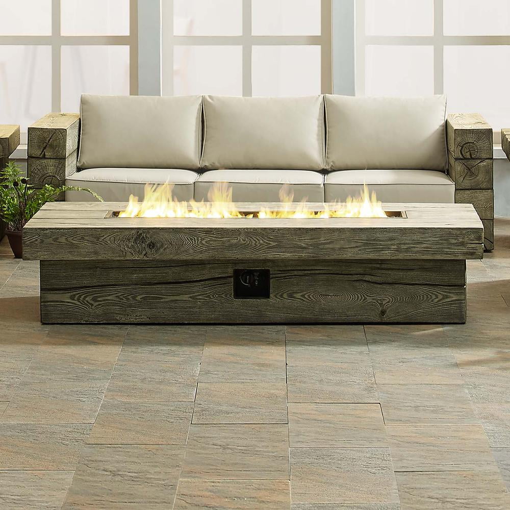 Modway Manteo 70" Rectangular Outdoor Patio Fire Pit Table in Light Gray