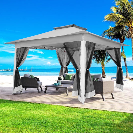 SANOPY 12x12FT Patio Gazebo Outdoor Pop up Gazebo with Mosquito Net& Four Sandbags Outdoor Party Instant Shelter Portable Folding Gazebo Waterproof and UV Protection Gazebo Tent for Backyard
