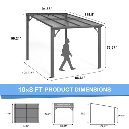 MUCHANT 10x8 FT Gazebo, Splicable Wall Mounted Gazebo & Pergola with Aluminum Frame, Awnings for Patio, for Backyard, Deck, Gray