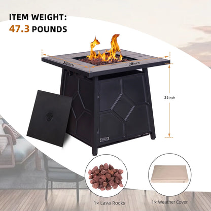 Afterglow Outdoor 28" Propane Fire Pit Table for Outside Patio Backyard Garden | Terra Fab Top & Steel Base