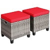 Costway 2PCS Patio Rattan Cushioned Ottoman Seat Foot Rest TableTurquoise