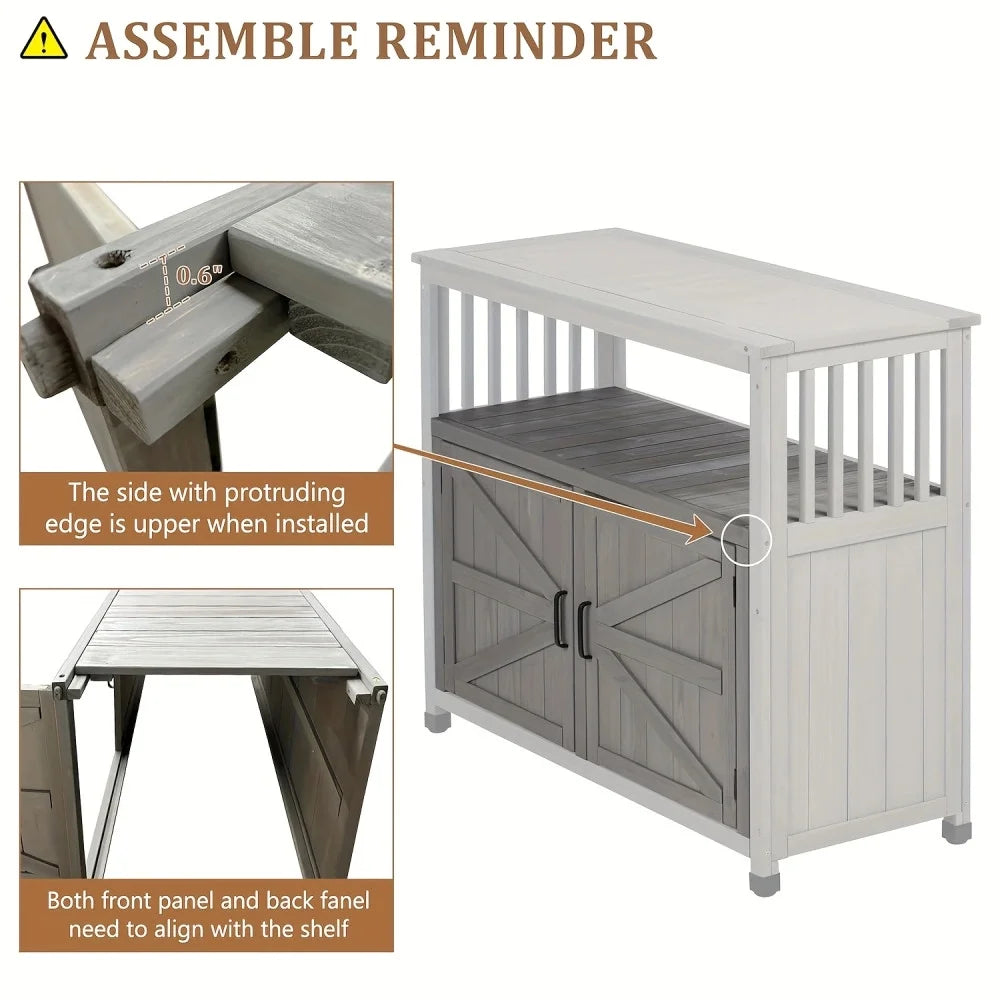 Outdoor Storage Cabinet, Patio Bar Table with Two Doors and Shelves, Wooden Patio Bar Table Set with Storage, Buffet Cabinet Sideboard for Outdoor and Indoor, Gray
