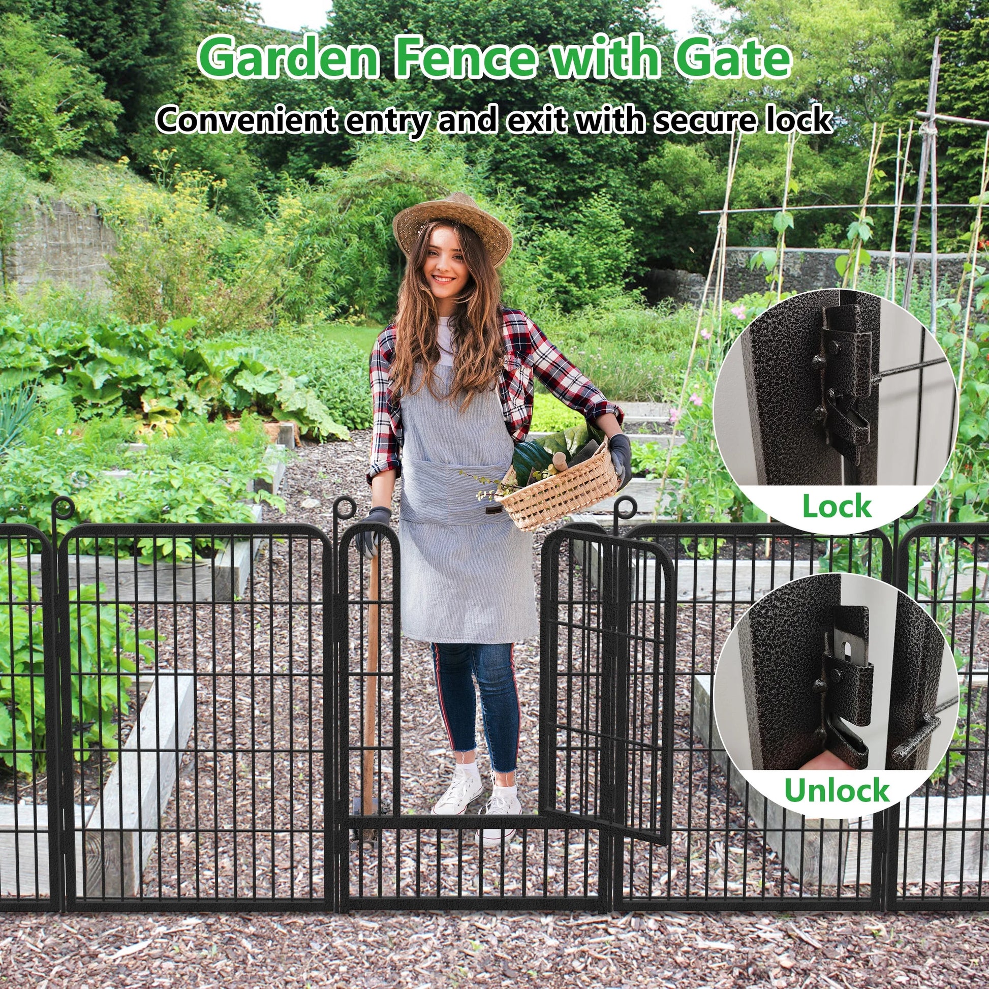 Garden Fence with Gate Fencing No Dig Fence Panels 30ft(L)32in(H) for Yard Animal Barrier Decorative Garden Fencing for Backyard Patio Garden Fences and Borders for Dogs