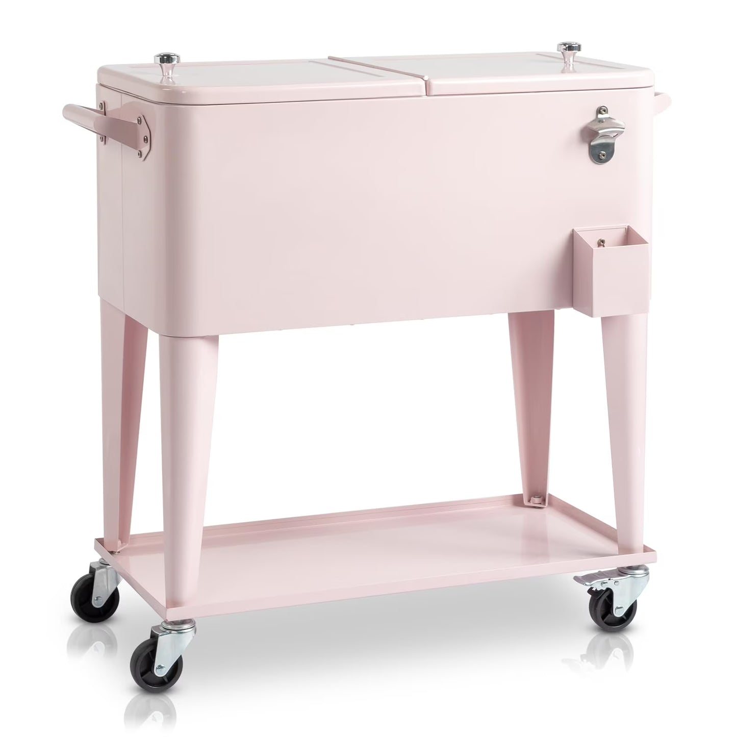 BNSPLY 80 Quart Outdoor Cooler Cart Rolling Ice Chest Cooler Cart, Portable Patio Cooler with Bottle Opener, Handles and Drainage, Standing Cooler for Patio Party, Camping and BBQ, Mint Green