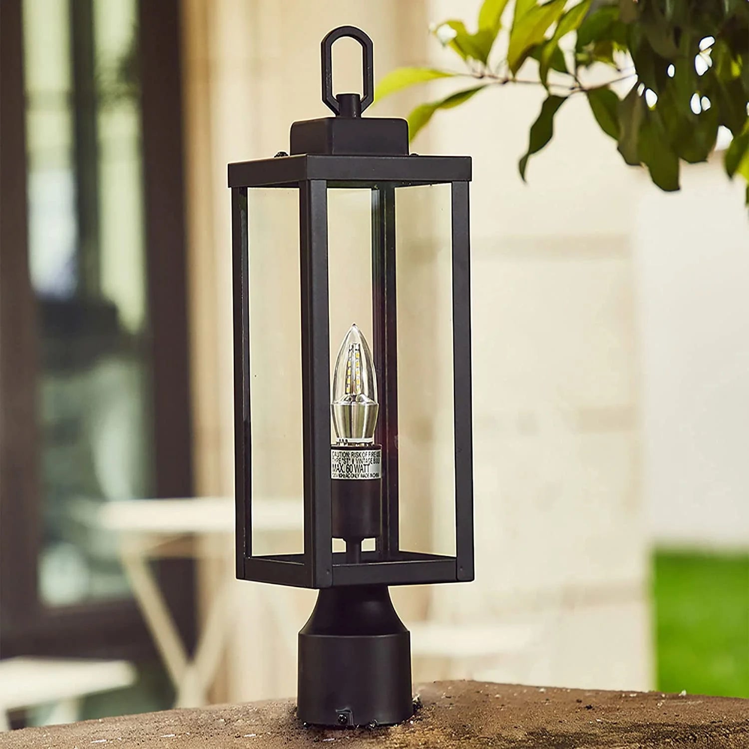 UIXE Outdoor Post Light, Lamp Pole Lantern, Matte Black Exterior Porch Fixtures for Fence Pathway Walkway Patio Lawn Yard