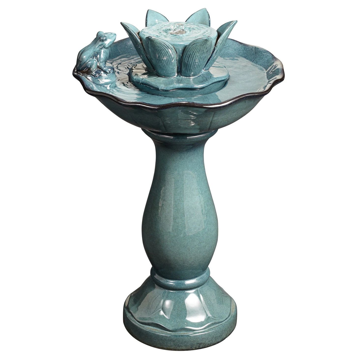 Pleasant Pond 25 1/4" High Large Asian Outdoor Decor Ceramic Floor Fountain Frog Pedestal Outside Garden Patio