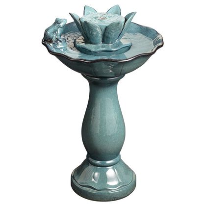 Pleasant Pond 25 1/4" High Large Asian Outdoor Decor Ceramic Floor Fountain Frog Pedestal Outside Garden Patio