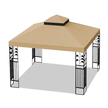 EBQOSK 10x10 Ft Outdoor Patio Gazebo Replacement Canopy,Double Tiered Gazebo Tent Roof Top Cover Only Frame Not Include Kahki