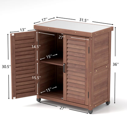 Funnil Outdoor Wooden Storage Cabinet & Potting Bench Table, Weather-Resistant Wooden Patio Furniture, Garden Workstation