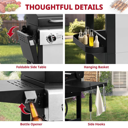 Yardmaster 3-Burner Propane Gas Grill with Side Table, Stainless Steel BBQ Grill Outdoor Cooking with Grates and Warming Rack, 30,000 Btu Barbecue Grill for Patio, Camping