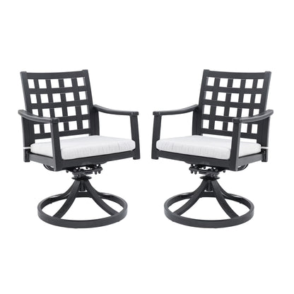 Outdoor Patio K/D Aluminum Stationary Dining Chairs 2PCS with Outdoor-grade Sunbrella Fabric Cushions, Branch-Like Backrest ,FSC-Certified Wood Armrests, Bourbon Brown