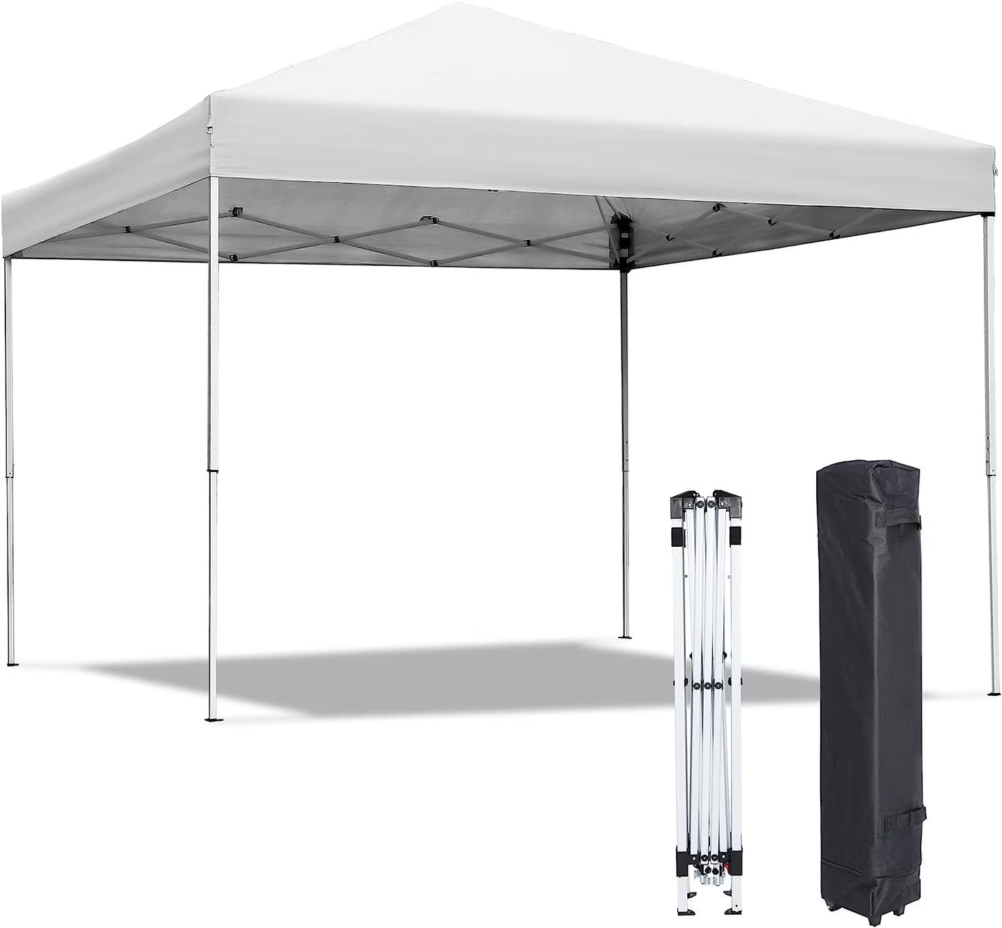 SECONDPEAK 10x10 Pop Up Canopy Tent Easy Set-up Outdoor Patio Canopy Adjustable Straight Leg Heights Instant Shelter with Wheeled Bag, Ropes