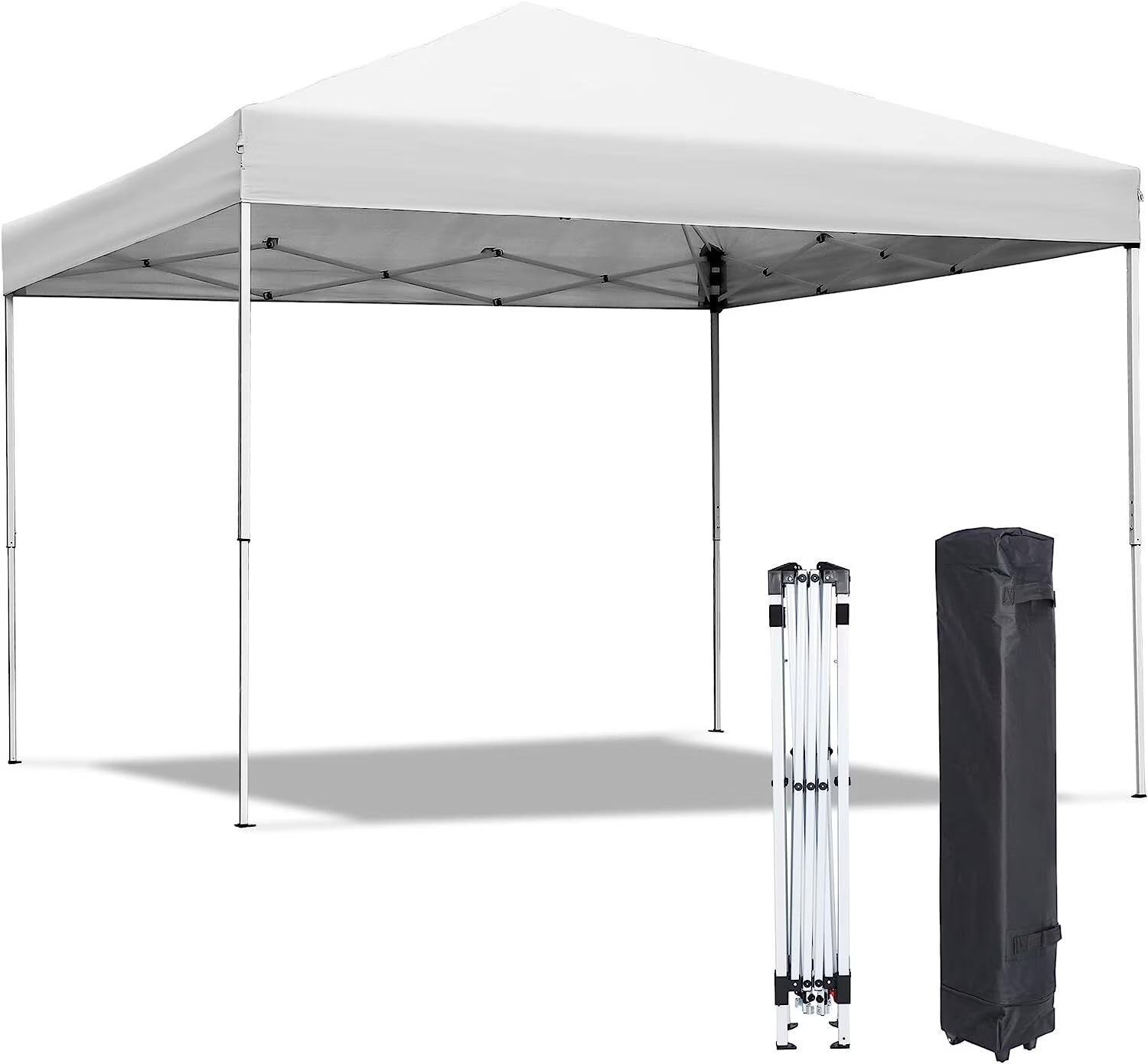 SECONDPEAK 10x10 Pop Up Canopy Tent Easy Set-up Outdoor Patio Canopy Adjustable Straight Leg Heights Instant Shelter with Wheeled Bag, Ropes