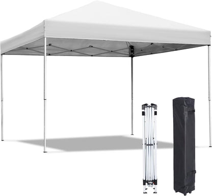 SECONDPEAK 10x10 Pop Up Canopy Tent Easy Set-up Outdoor Patio Canopy Adjustable Straight Leg Heights Instant Shelter with Wheeled Bag, Ropes
