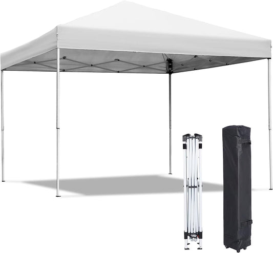 SECONDPEAK 10x10 Pop Up Canopy Tent Easy Set-up Outdoor Patio Canopy Adjustable Straight Leg Heights Instant Shelter with Wheeled Bag, Ropes