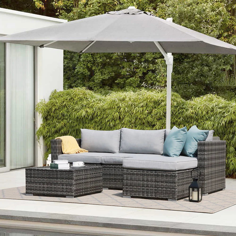Patiorama 5-Piece Patio Furniture Set, Outdoor Sectional Conversation Set, All-Weather Grey PE Wicker with Light Grey Cushions, Backyard Porch Garden